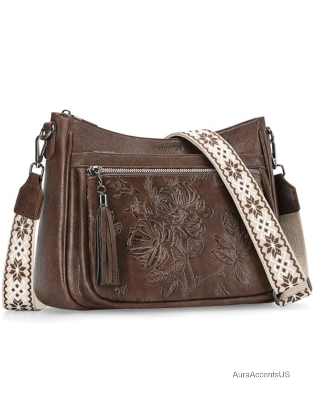 Vegan Leather Crossbody Bag Medium Wide Boho Strap Women Purse